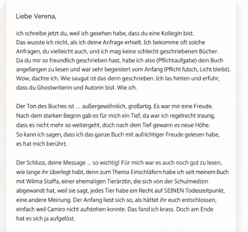 Brief einer Kollegin über das Buch Als der Himmel nach Hund roch